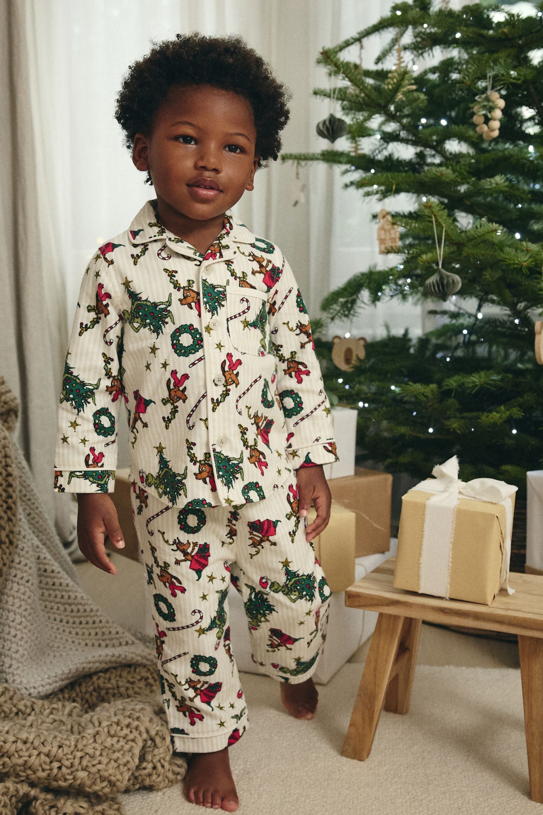 Buy Green Ecru Cream Grinch Single Button Through 100 Cotton Pyjamas 9mths 12yrs from the Next UK online shop