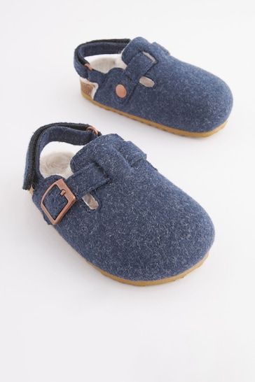 Navy Blue Faux Fur Lined Clog Slippers