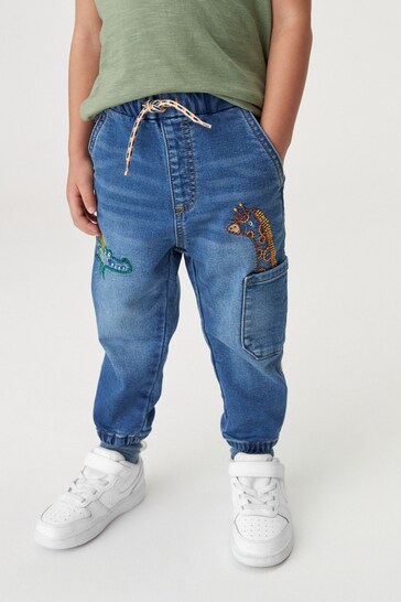 Mid Blue Denim Embroidered Character Jeans With Cuff (3mths-7yrs)