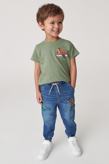 Mid Blue Denim Embroidered Character Jeans With Cuff (3mths-7yrs)