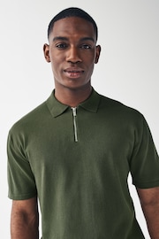 Green Knitted Regular Fit Zip Polo Shirt - Image 1 of 7