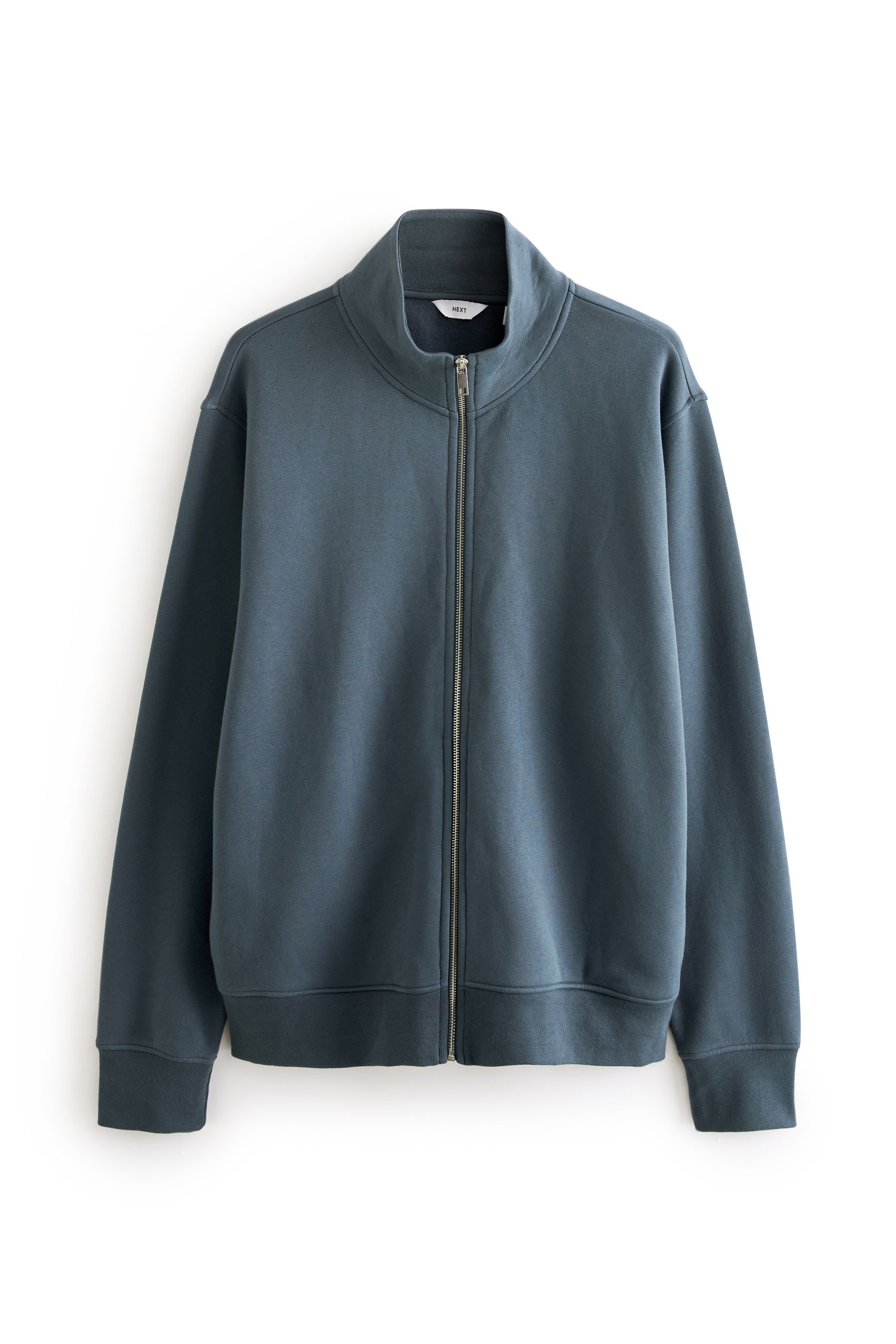 Blue Zip Neck Jersey Cotton Rich Zip Through Funnel Neck Sweatshirt
