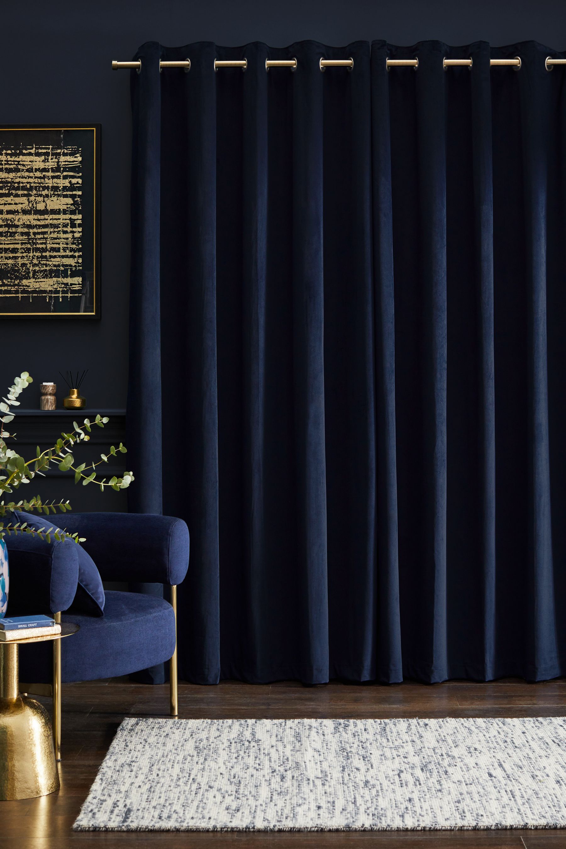 Buy Blue Dark Navy Matte Velvet Lined Eyelet Curtains from the Next UK