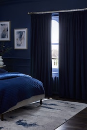 Dark Navy Blue Matte Velvet Pencil Pleat Blackout/Thermal Curtains - Image 3 of 7