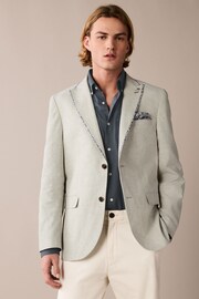 Sage Green Slim Fit Trimmed Linen Blazer - Image 1 of 11