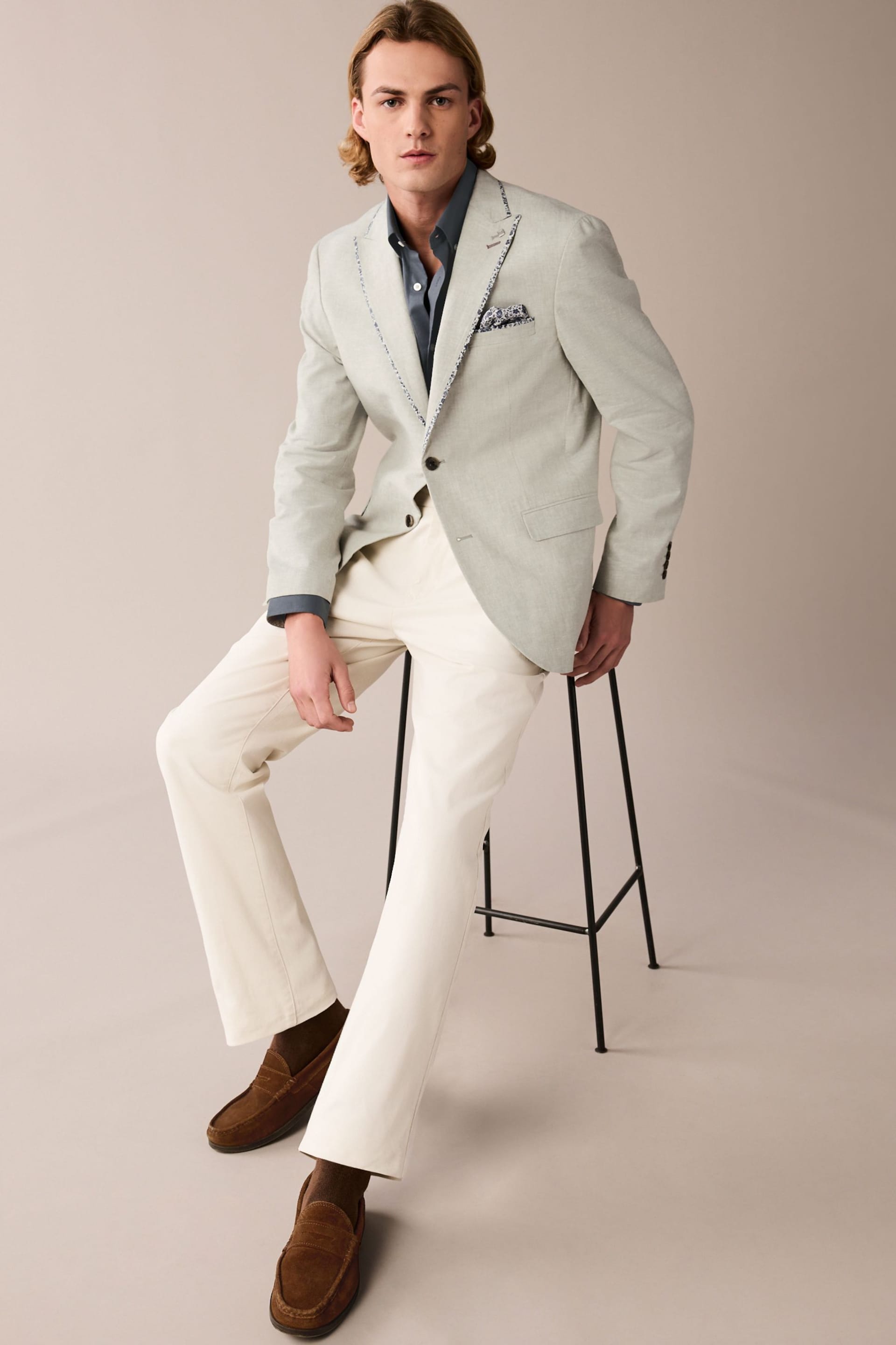 Sage Green Slim Fit Trimmed Linen Blazer - Image 2 of 11