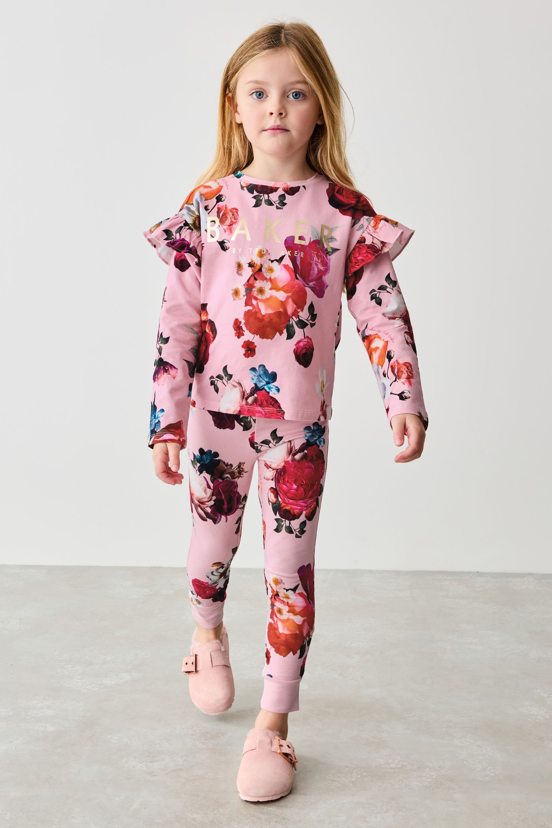 Buy Baker by Ted Baker Pink Floral Frill Shoulder Detail Pyjama Set from Next Ireland