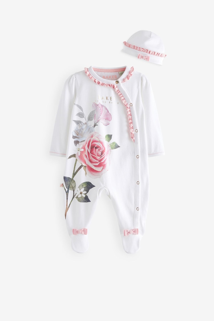 Baker by Ted Baker Frilled Sleepsuit And Hat Set - Image 1 of 6