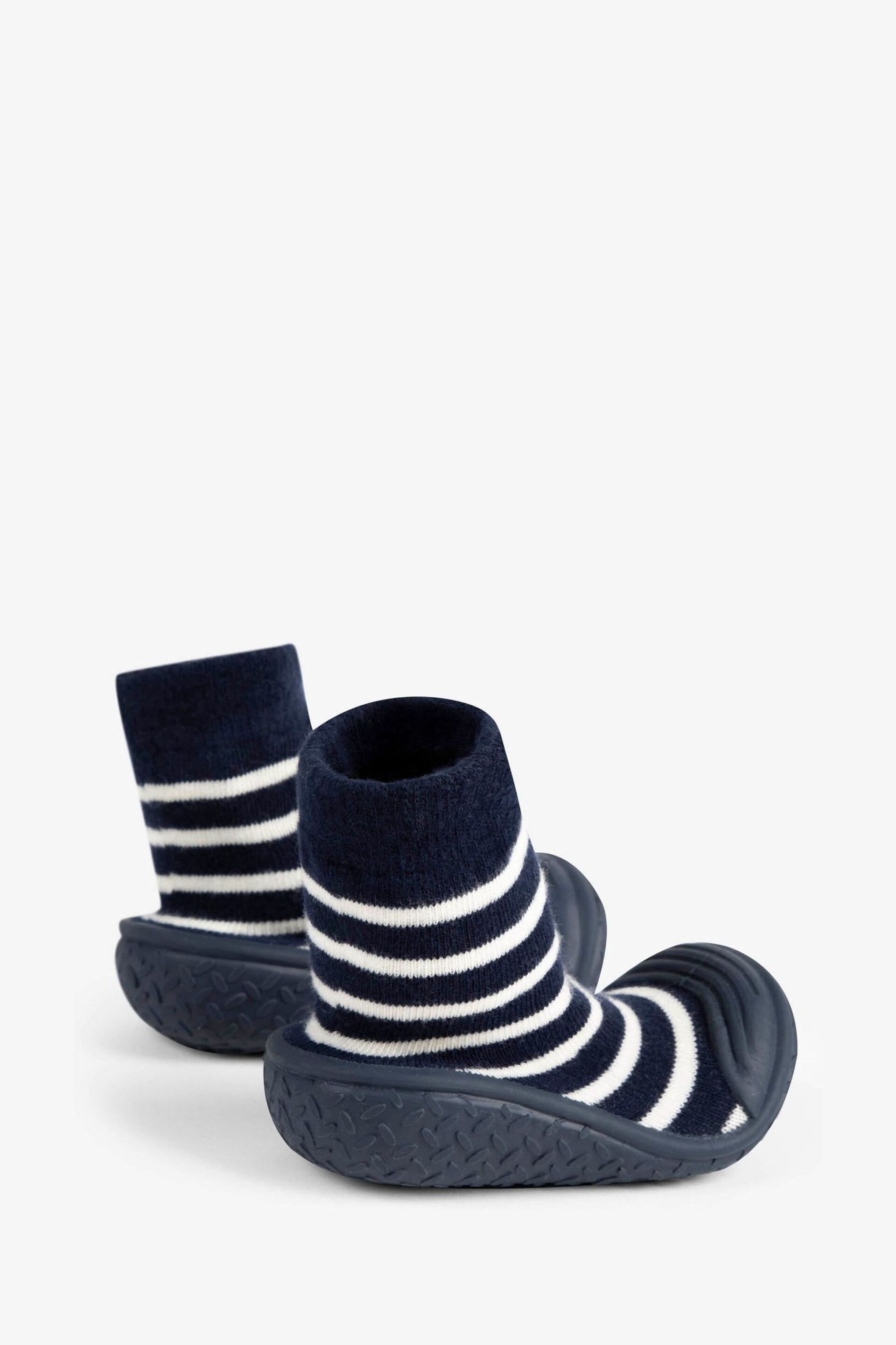JoJo Maman Bébé Navy Ecru Stripe Stripe Indoor Outdoor Slipper Socks - Image 2 of 4
