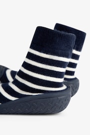 JoJo Maman Bébé Navy Ecru Stripe Stripe Indoor Outdoor Slipper Socks - Image 4 of 4