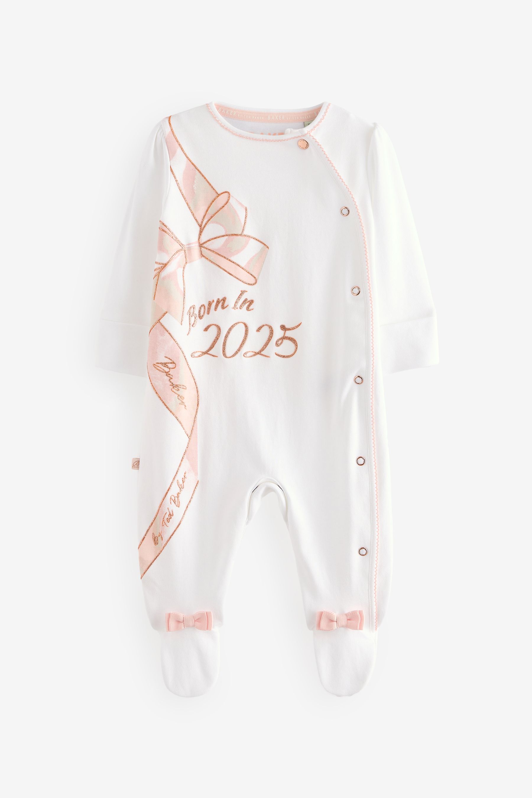 Baker by Ted Baker Born In 2025 100 Cotton White Sleepsuit