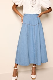 Mid Blue Panelled Denim Maxi Skirt - Image 3 of 7