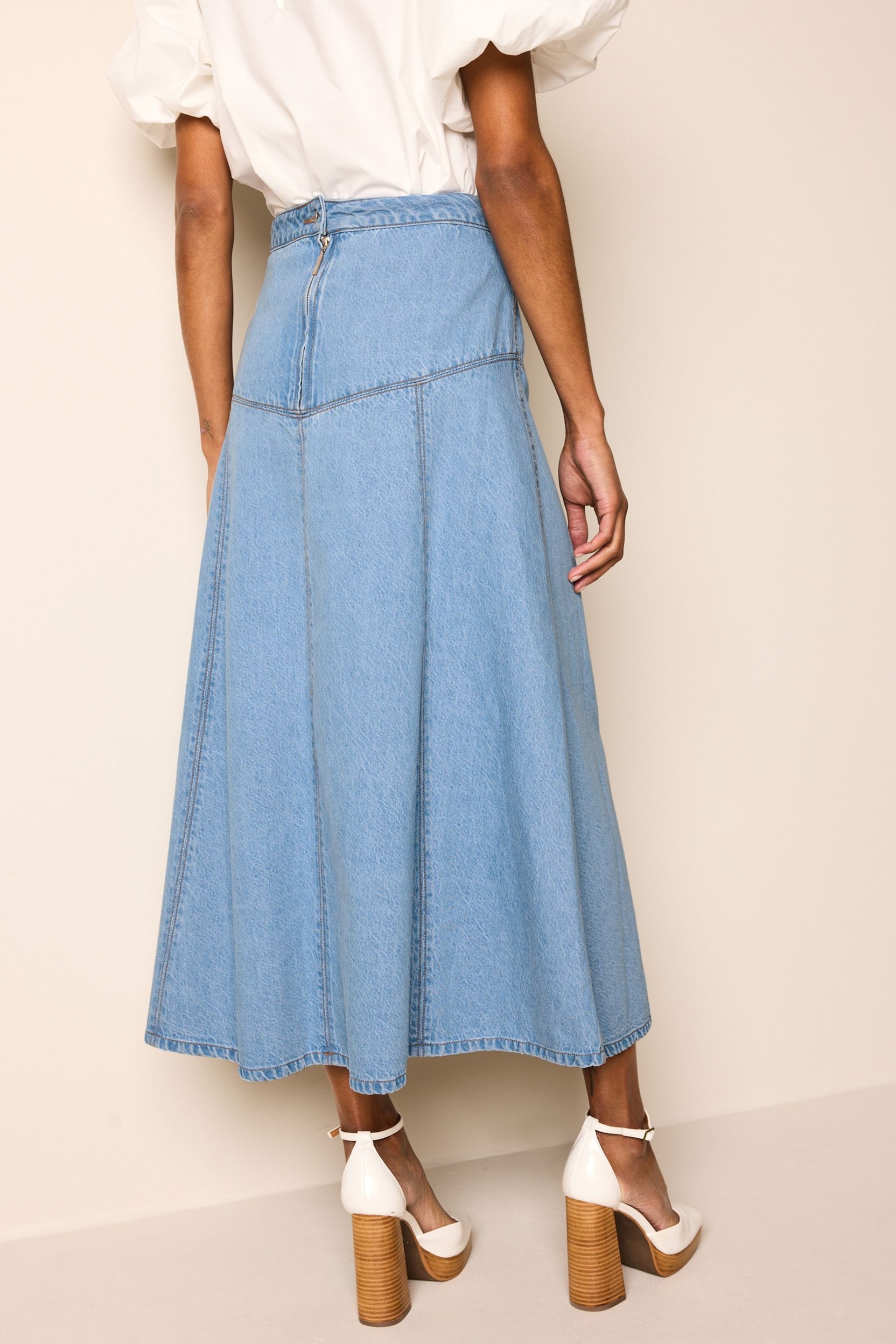 Mid Blue Panelled Denim Maxi Skirt - Image 4 of 7