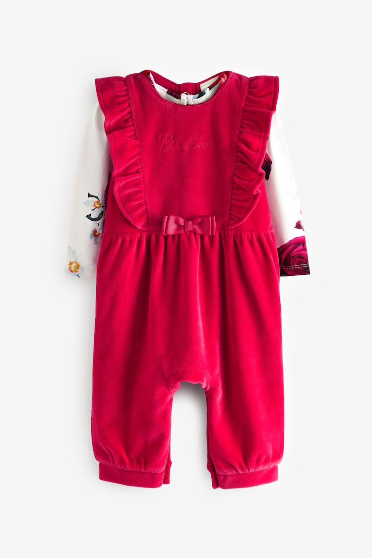 Baker by Ted Baker Red Floral Frill Dungaree Set - Image 1 of 1