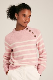 Joules Agnes Pink Striped Button Neck Jumper - Image 1 of 6