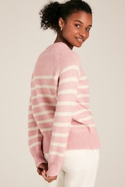 Joules Agnes Pink Striped Button Neck Jumper - Image 2 of 6