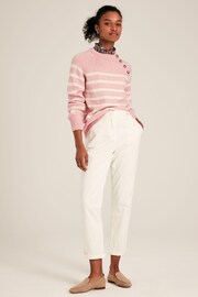 Joules Agnes Pink Striped Button Neck Jumper - Image 3 of 6