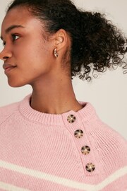 Joules Agnes Pink Striped Button Neck Jumper - Image 4 of 6