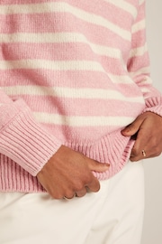 Joules Agnes Pink Striped Button Neck Jumper - Image 5 of 6