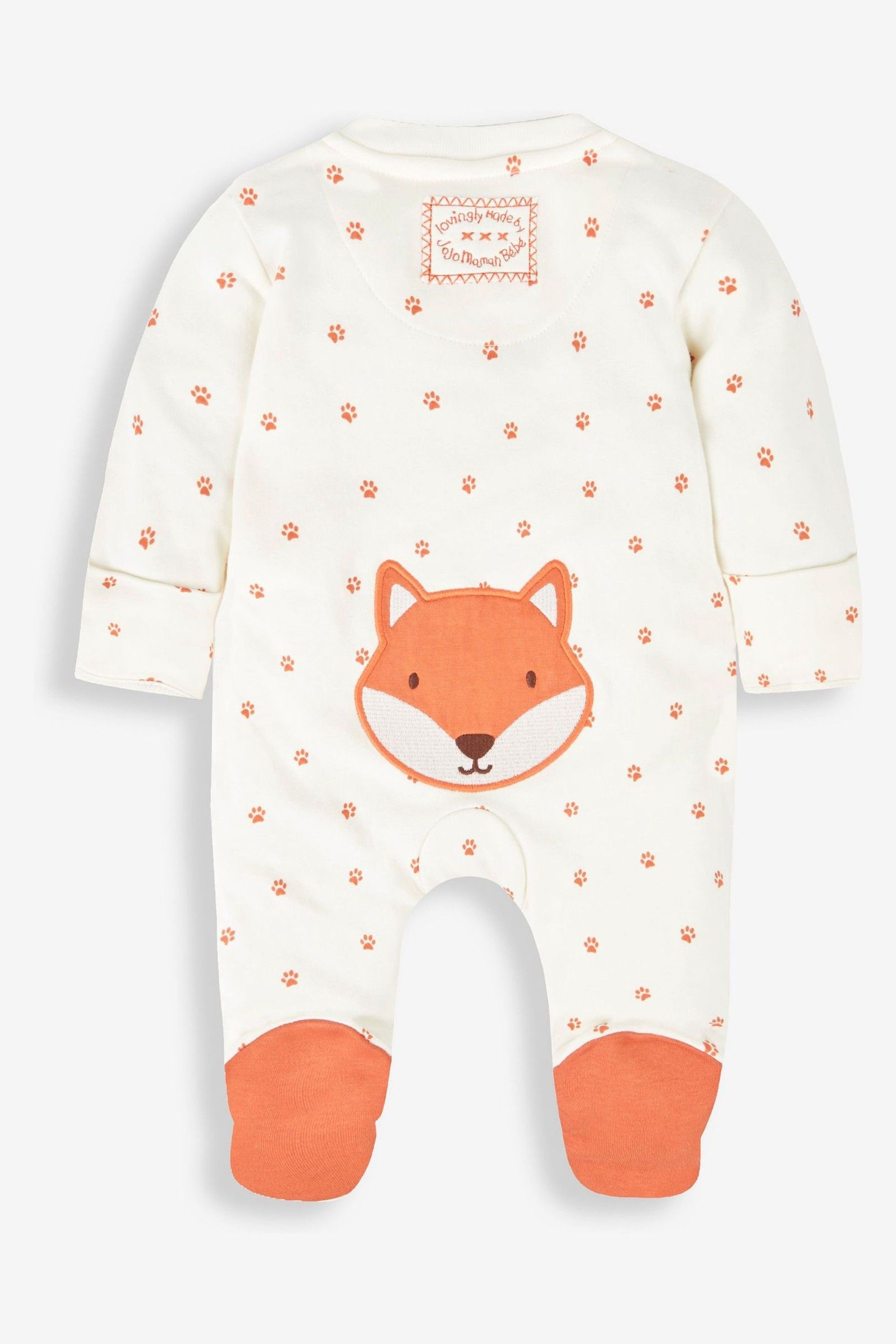 JoJo Maman B b Cream Fox Appliqu Zip Cotton Baby Sleepsuit