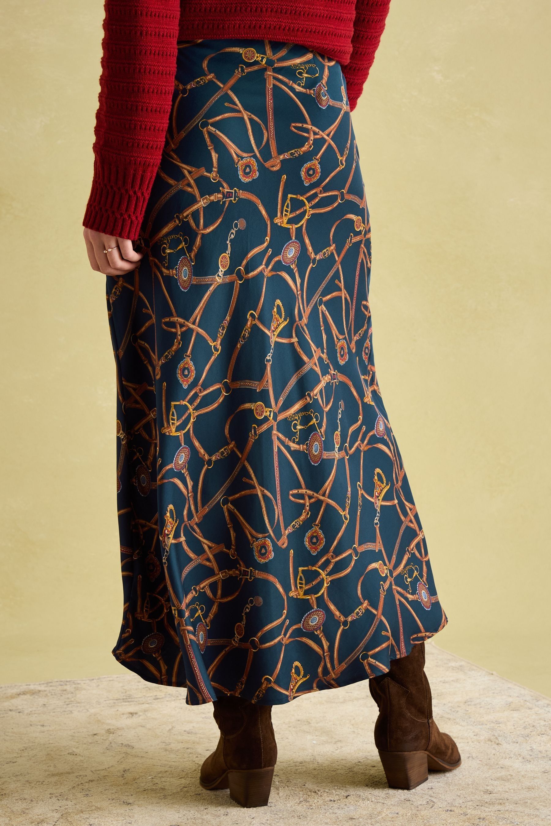 Buy Joules Penelope Navy Satin Midi Skirt from Next New Zealand