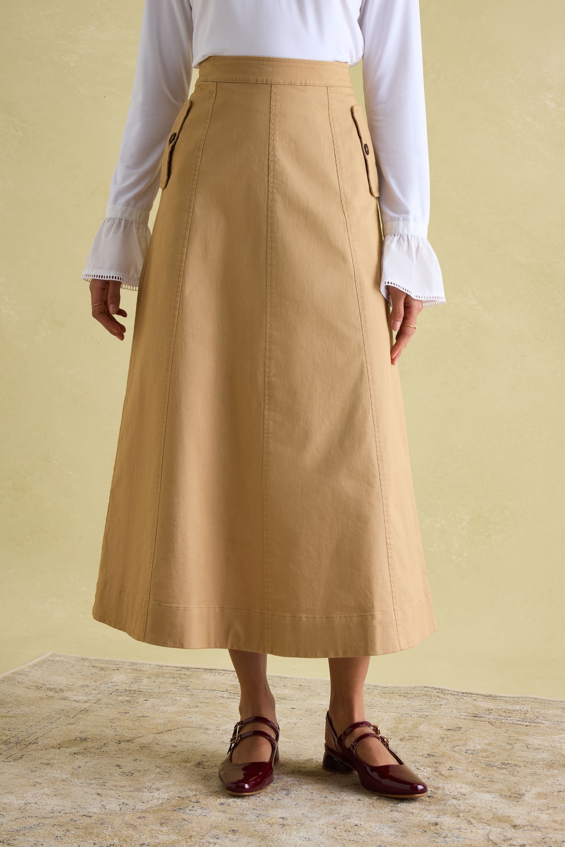 Joules Meredith Tan A line Midi Skirt