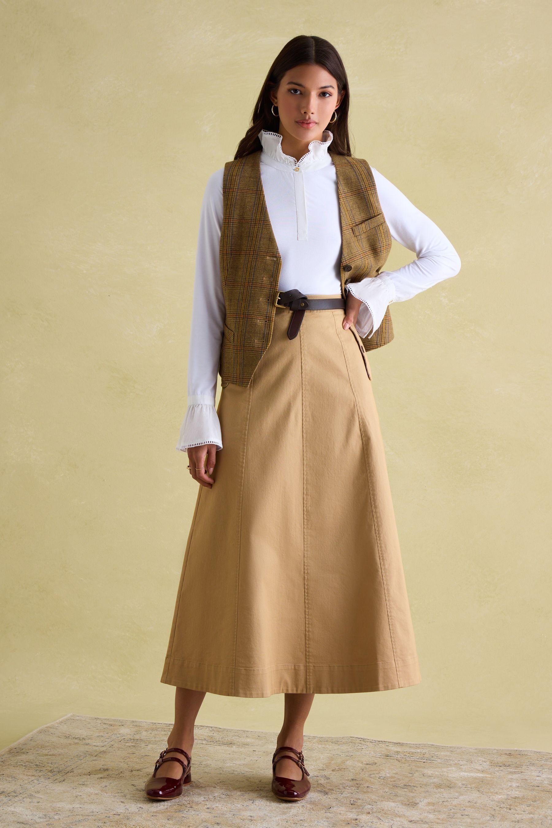 Tan a line midi skirt top