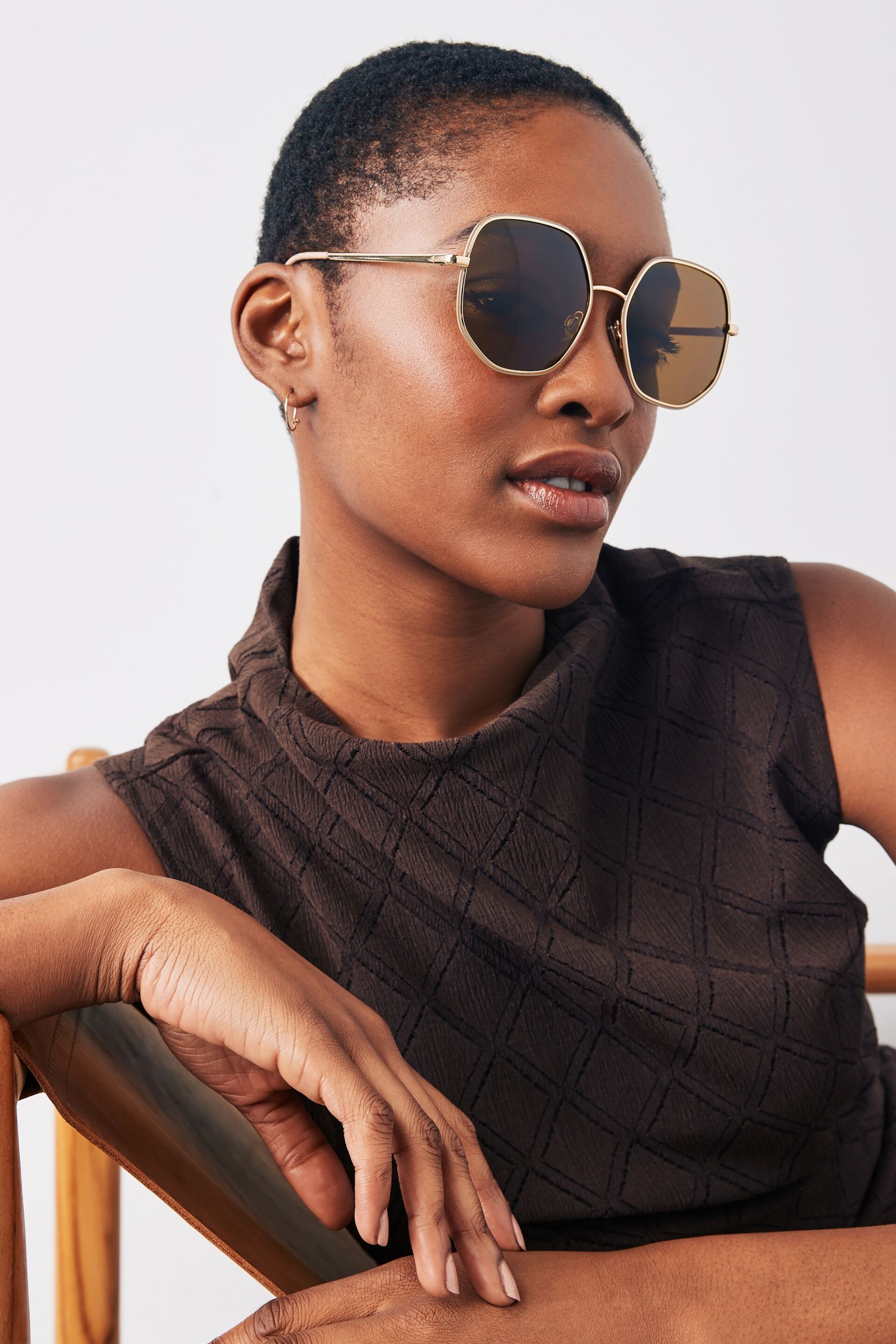 Rose Gold Smokey Lens Soft Hexagon Sunglasses - Image 1 of 6