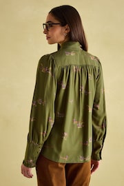 Joules Everly Khaki Green Tie Neck Blouse - Image 1 of 7