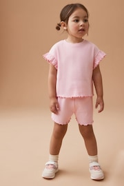 Pink Rib Short Sleeve T-Shirt And Shorts Set (3mths-7yrs) - Image 1 of 7