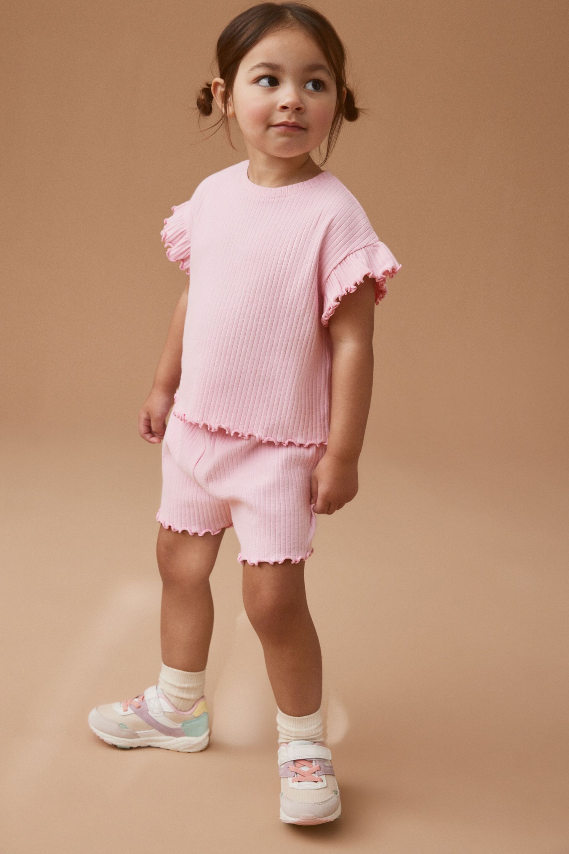 Pink Rib Short Sleeve T-Shirt And Shorts Set (3mths-7yrs) - Image 2 of 7