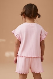 Pink Rib Short Sleeve T-Shirt And Shorts Set (3mths-7yrs) - Image 3 of 7