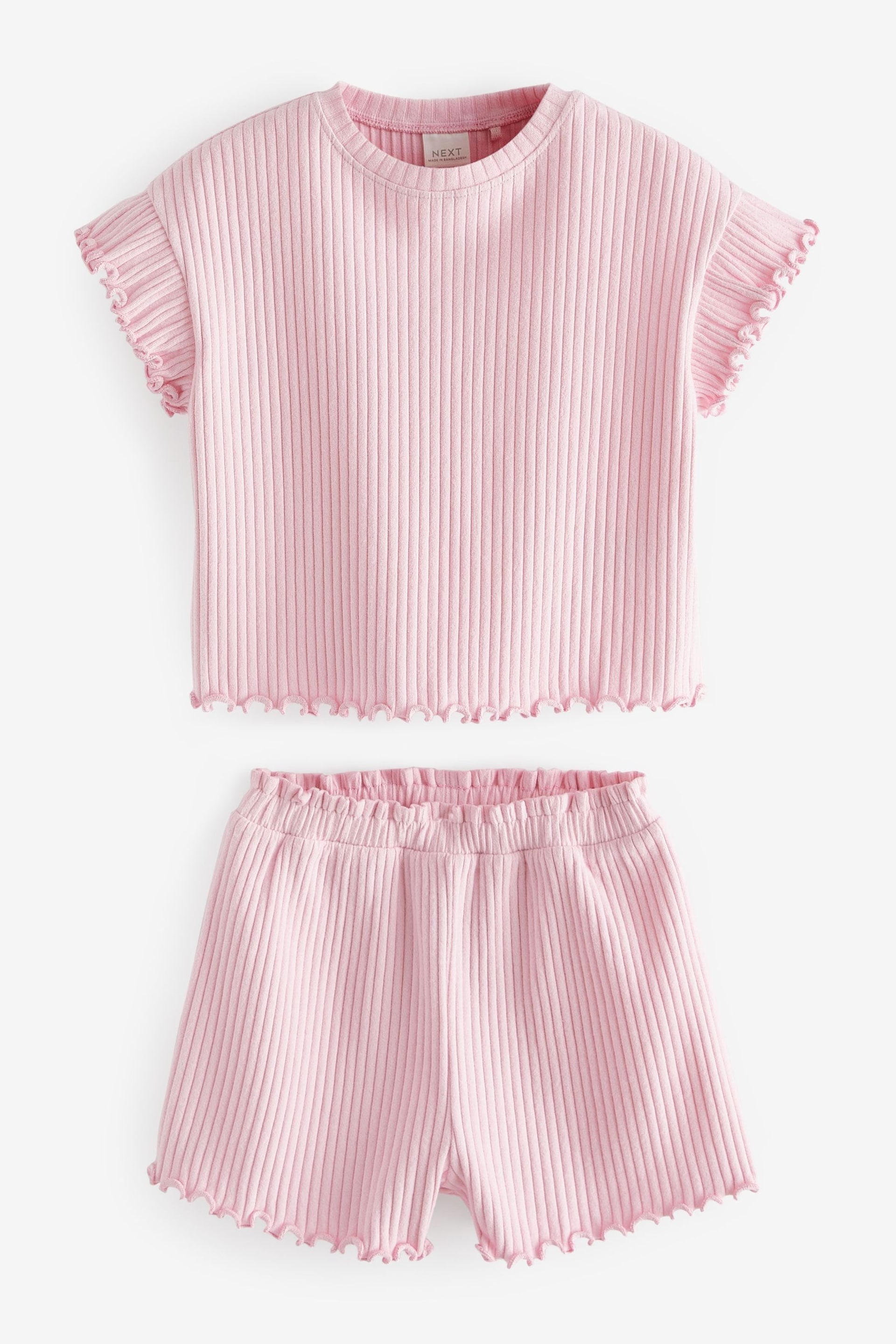 Pink Rib Short Sleeve T-Shirt And Shorts Set (3mths-7yrs) - Image 5 of 7