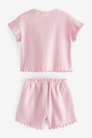Pink Rib Short Sleeve T-Shirt And Shorts Set (3mths-7yrs) - Image 6 of 7