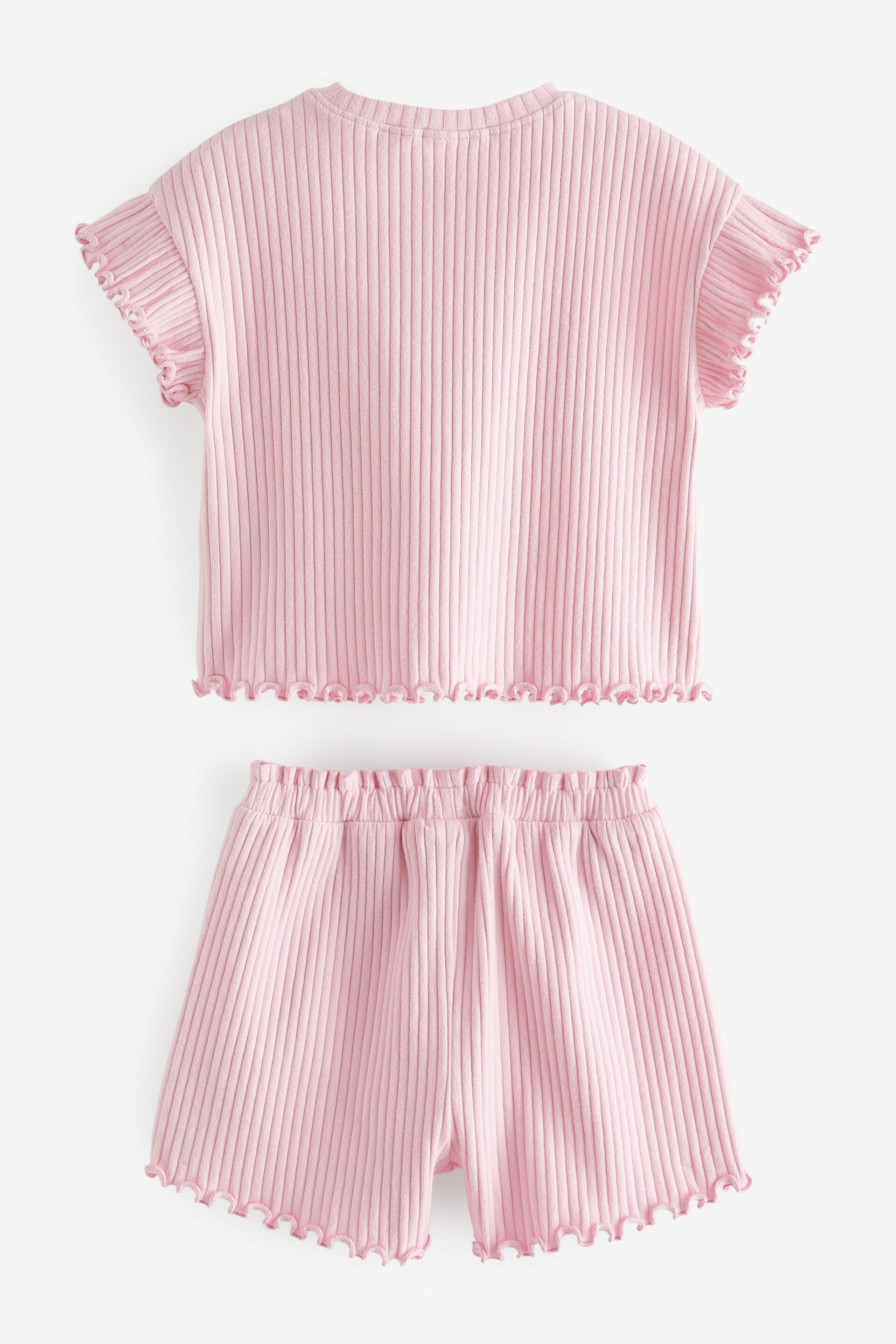 Pink Rib Short Sleeve T-Shirt And Shorts Set (3mths-7yrs) - Image 6 of 7