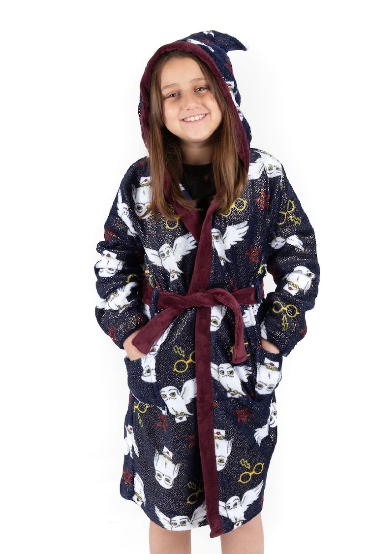 Vanilla Underground Blue Harry Potter Unisex Kids 100% Cotton Fleece Dressing Gown Robe - Image 1 of 7