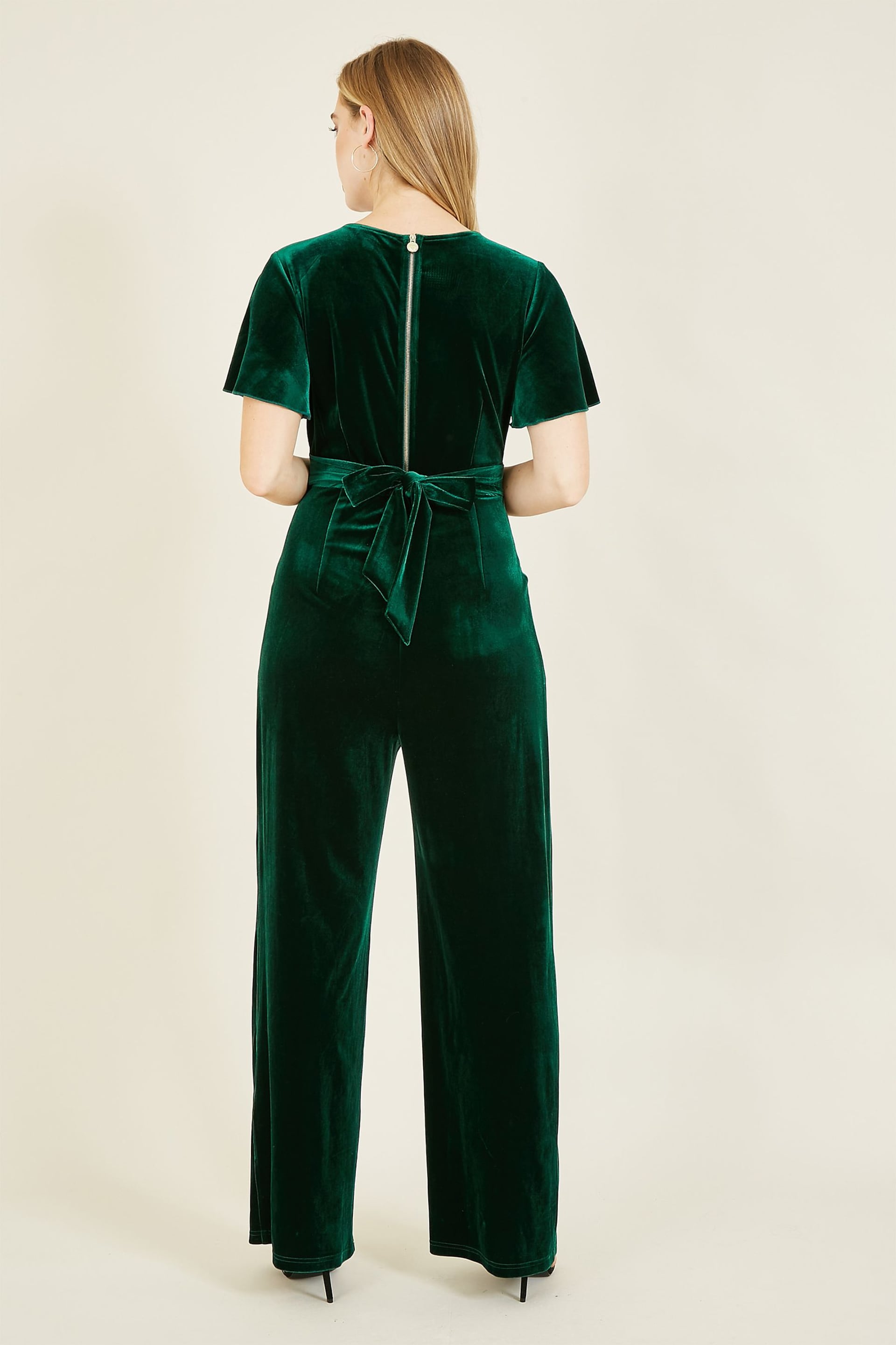 Yumi Dark Green Jumpsuit With Angel Sleeves - Image 2 of 2