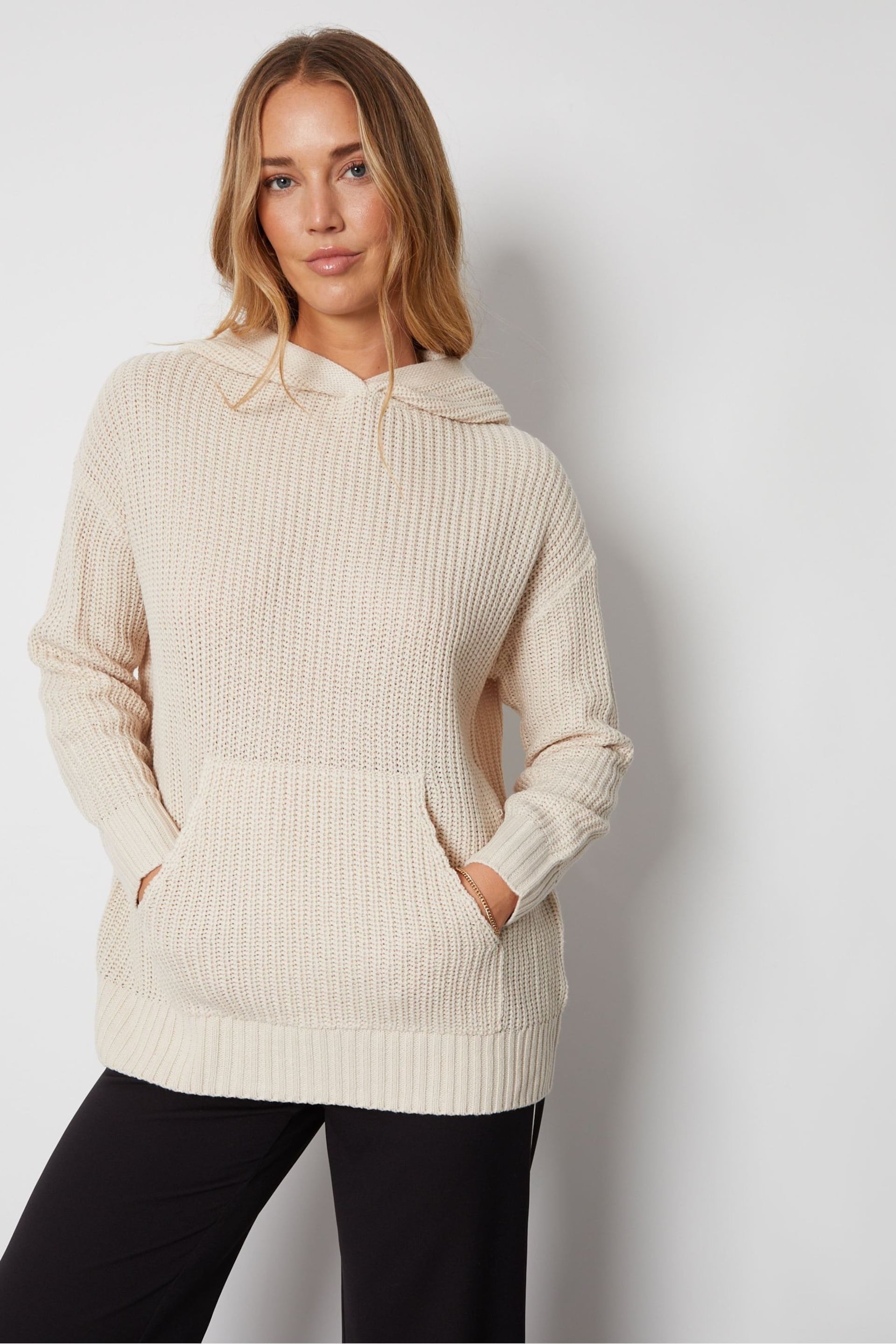 Threadbare Brown Hooded Knitted Jumper - Image 1 of 5