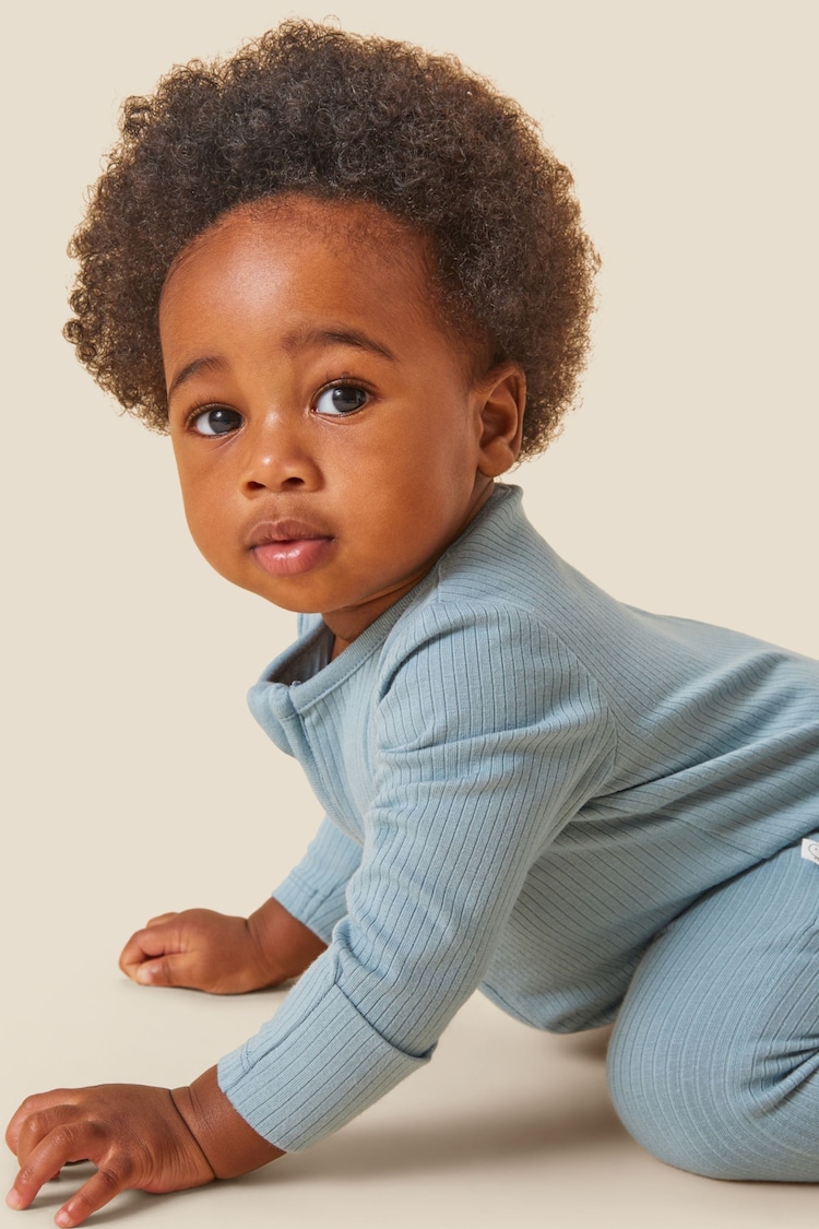 MORI Organic Cotton & Bamboo Ribbed Zip Up Sleepsuit - Image 1 of 7