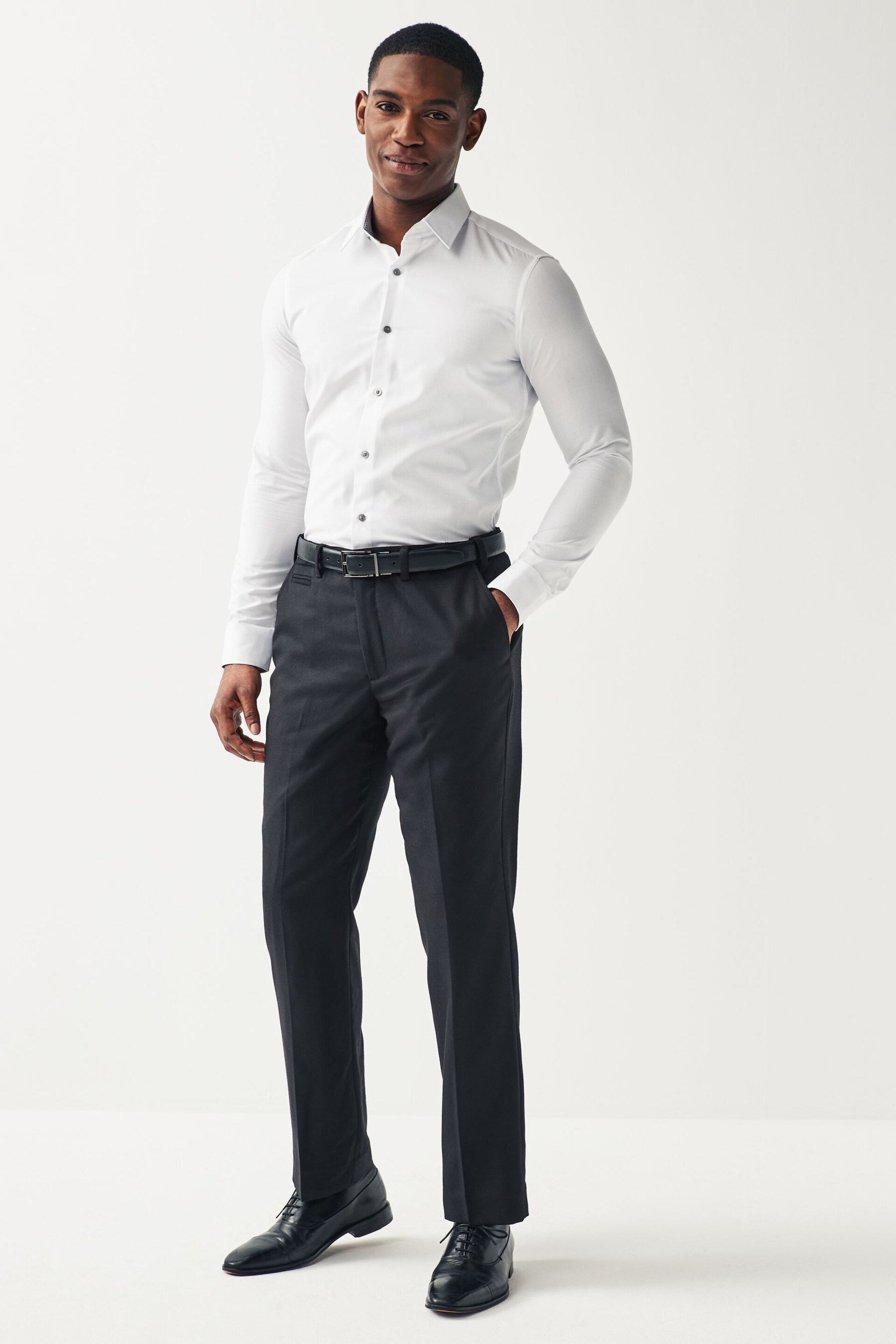 White Skinny Fit Trimmed Easy Care Single Cuff Shirt - Image 2 of 4