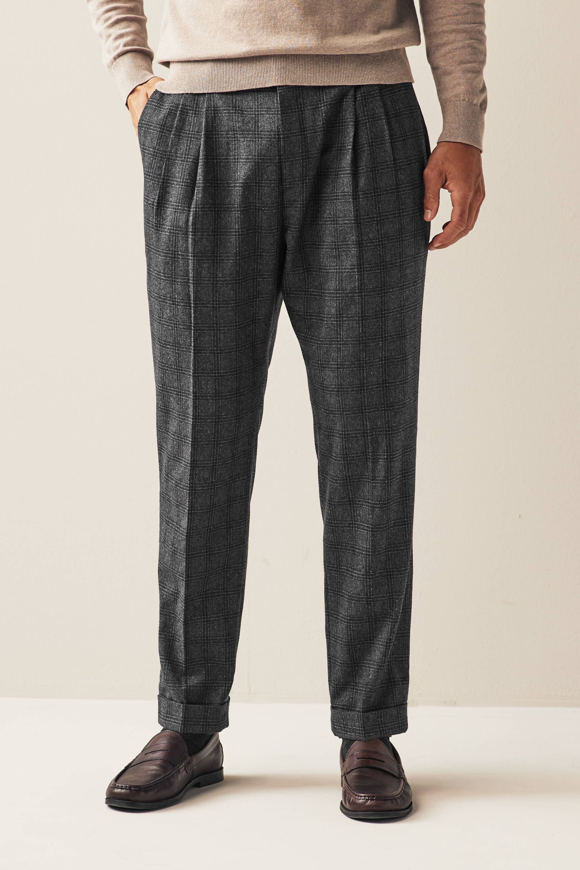 Navy Blue Check Nova Fides Italian Fabric Trousers With Wool - Image 1 of 9