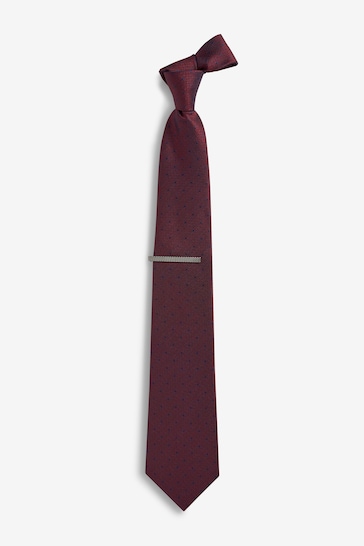 Navy Blue/Burgundy Red Textured Tie With Tie Clip 2 Pack