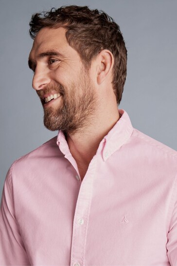 Charles Tyrwhitt Pink Plain Slim Fit Button-down Washed Oxford Shirt