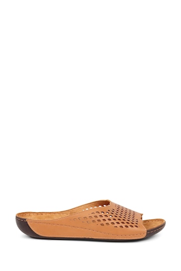 Pavers Perforated Leather Brown Mule Sliders
