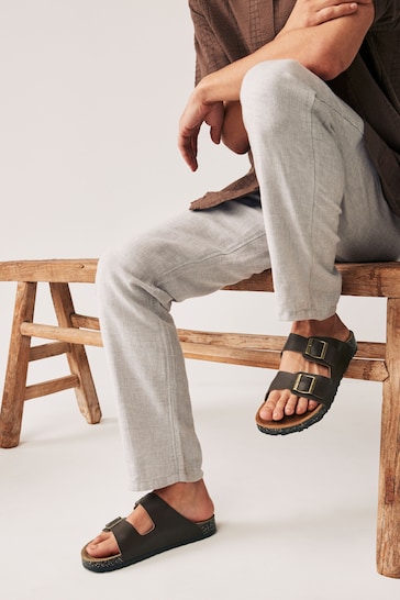 Brown Leather Two Buckle Sandals
