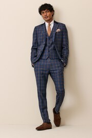 Bright Blue Skinny Trimmed Check Suit Waistcoat - Image 2 of 10