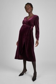 JoJo Maman Bébé Burgundy Red Velvet Maternity & Nursing Wrap Dress - Image 1 of 5