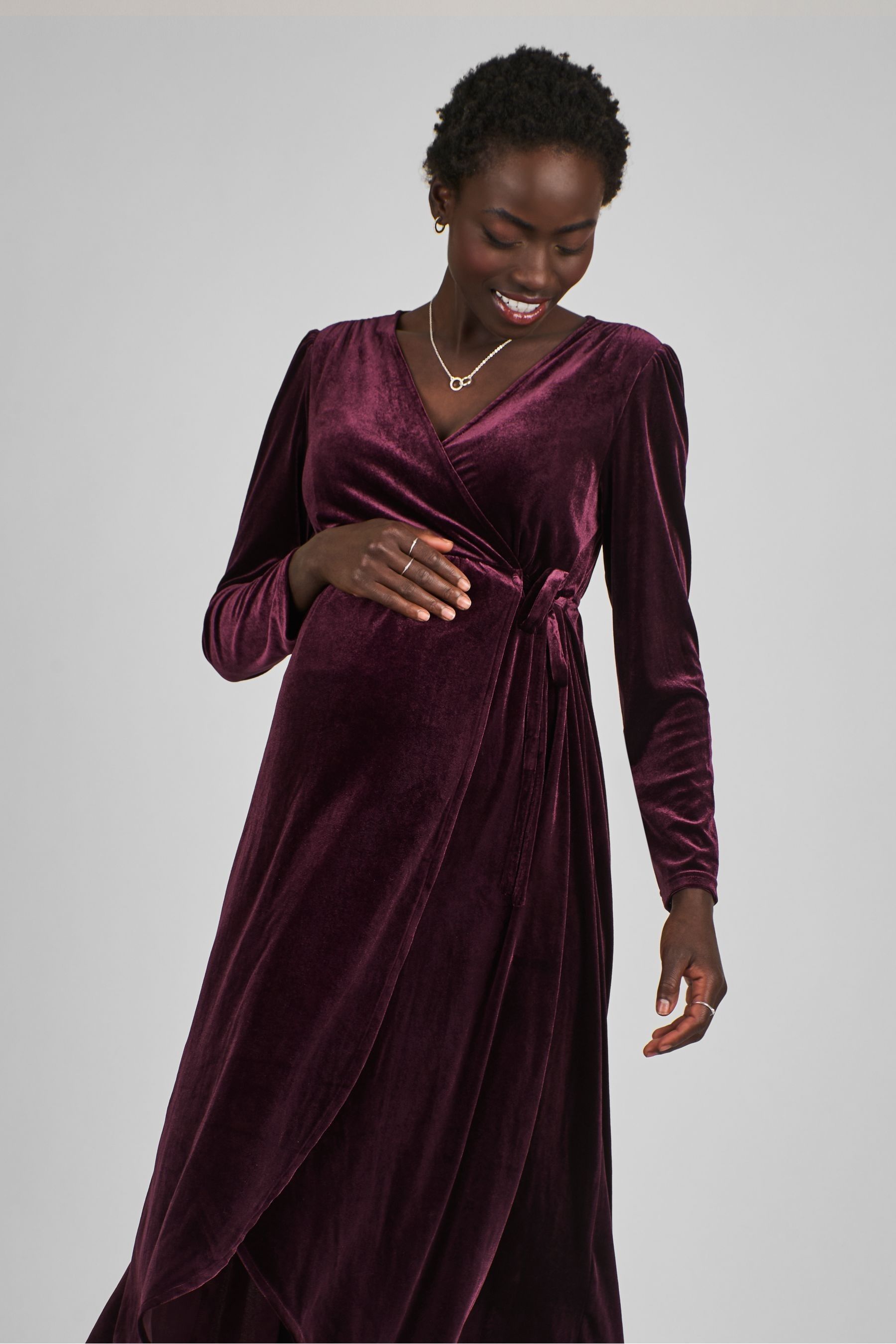 JoJo Maman B b Burgundy Red Velvet Maternity Nursing Wrap Dress