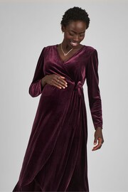 JoJo Maman Bébé Burgundy Red Velvet Maternity & Nursing Wrap Dress - Image 2 of 5