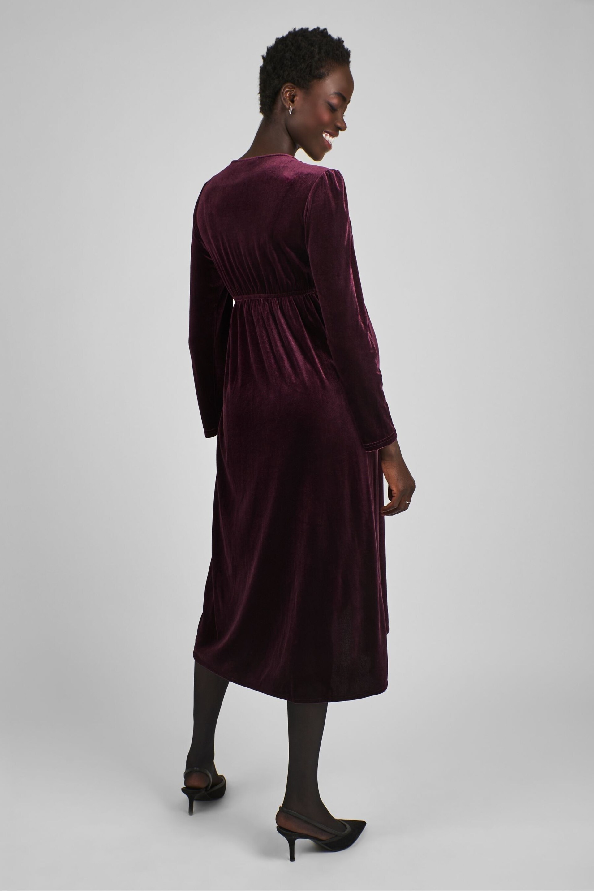 JoJo Maman Bébé Burgundy Red Velvet Maternity & Nursing Wrap Dress - Image 3 of 5